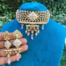 Amoliya Jewels Designer Polki Kundan Stone And Pearl Meenakari Choker Necklace Set