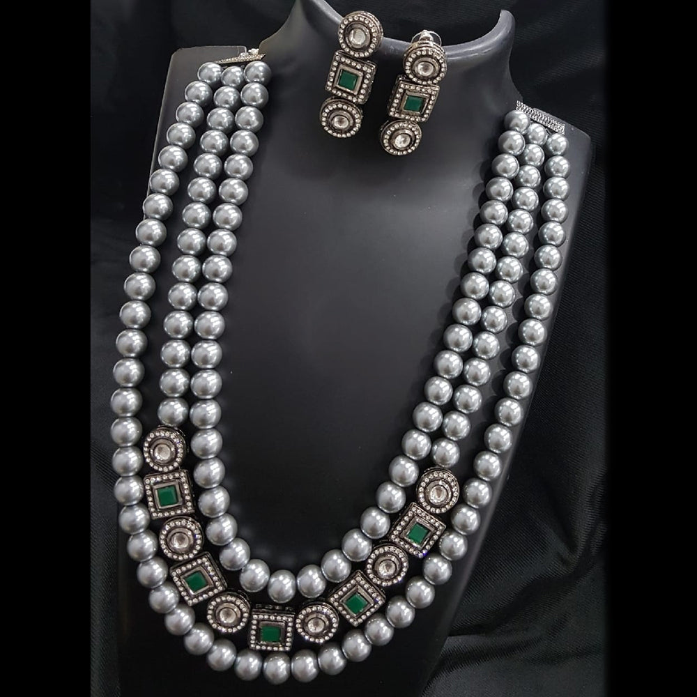 Amoliya Jewels Ethnic Oxidised Plated Pota StoneAnd Bead Necklace Set