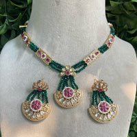Amoliya Jewels Designer Polki Kundan Stone And Beads Necklace Set