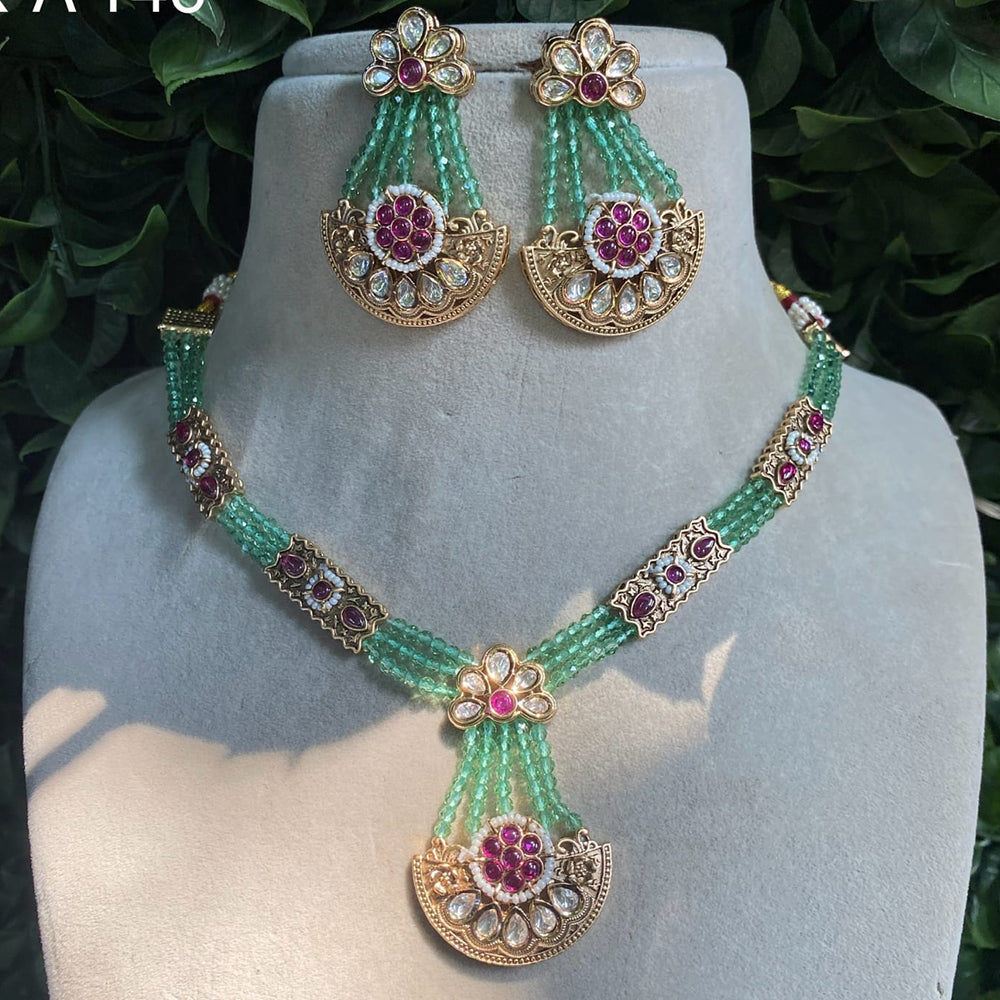 Amoliya Jewels Designer Polki Kundan Stone And Beads Necklace Set