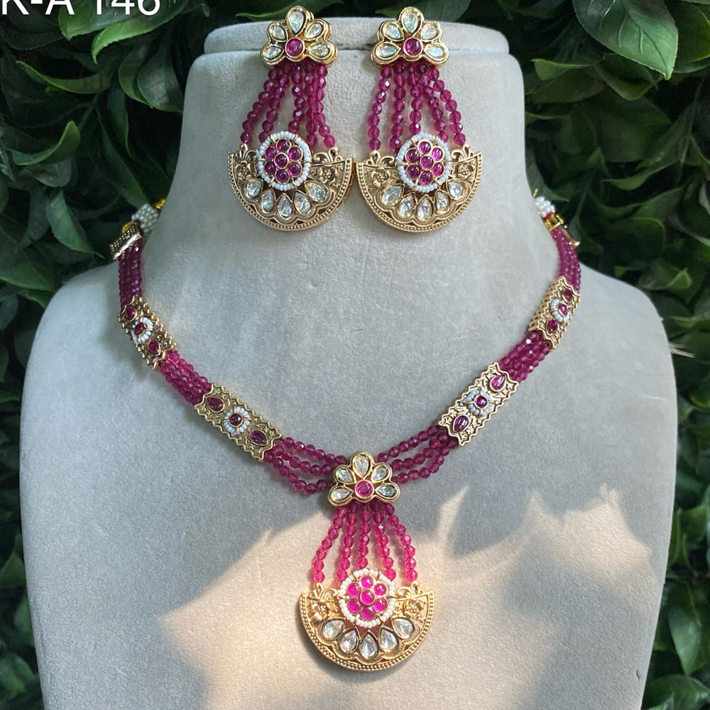 Amoliya Jewels Designer Polki Kundan Stone And Beads Necklace Set