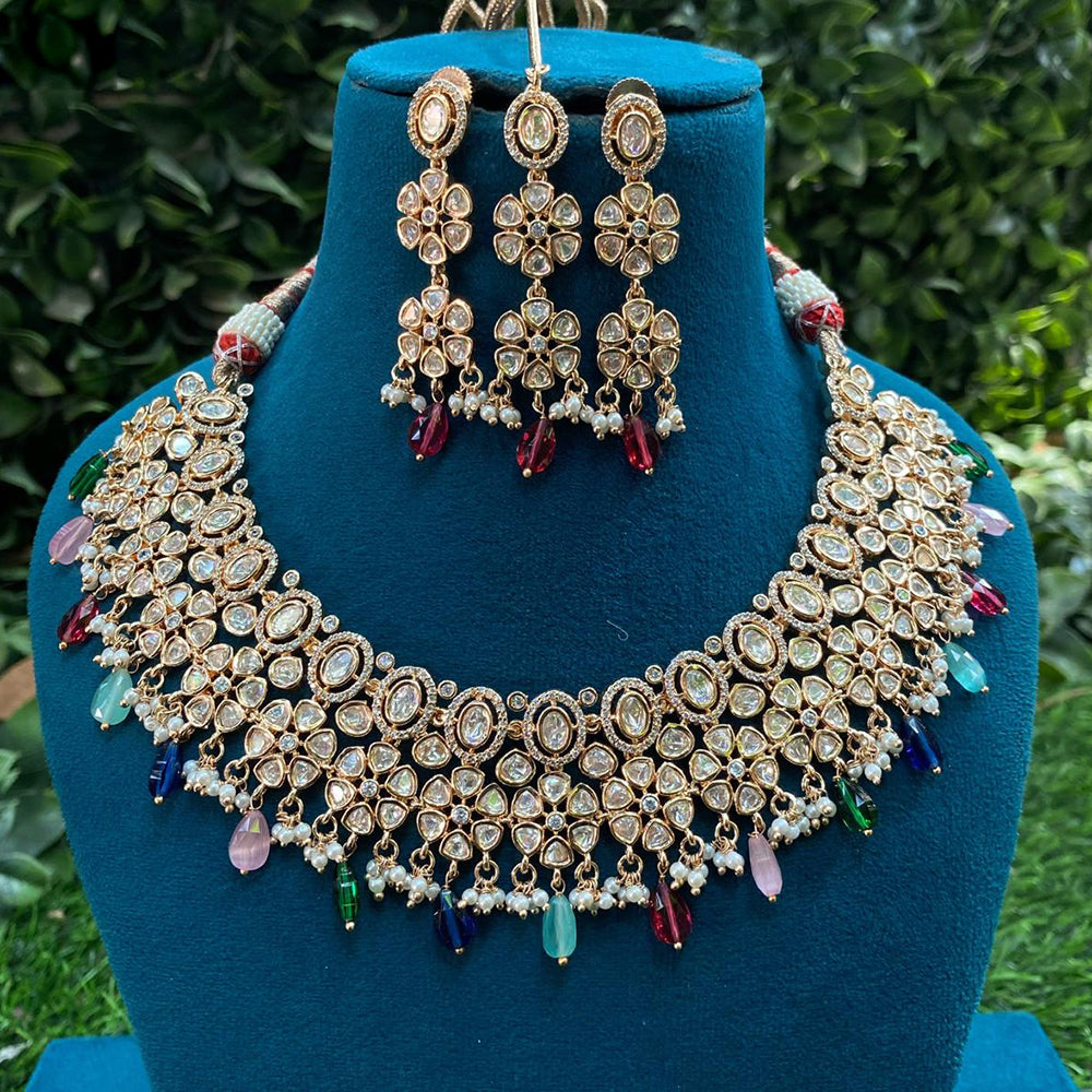 Amoliya Jewels Designer Polki Kundan Stone And Beads Necklace Set