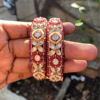 Amoliya Jewels Designer Polki Kundan And Pearl Opneable Bangles Set