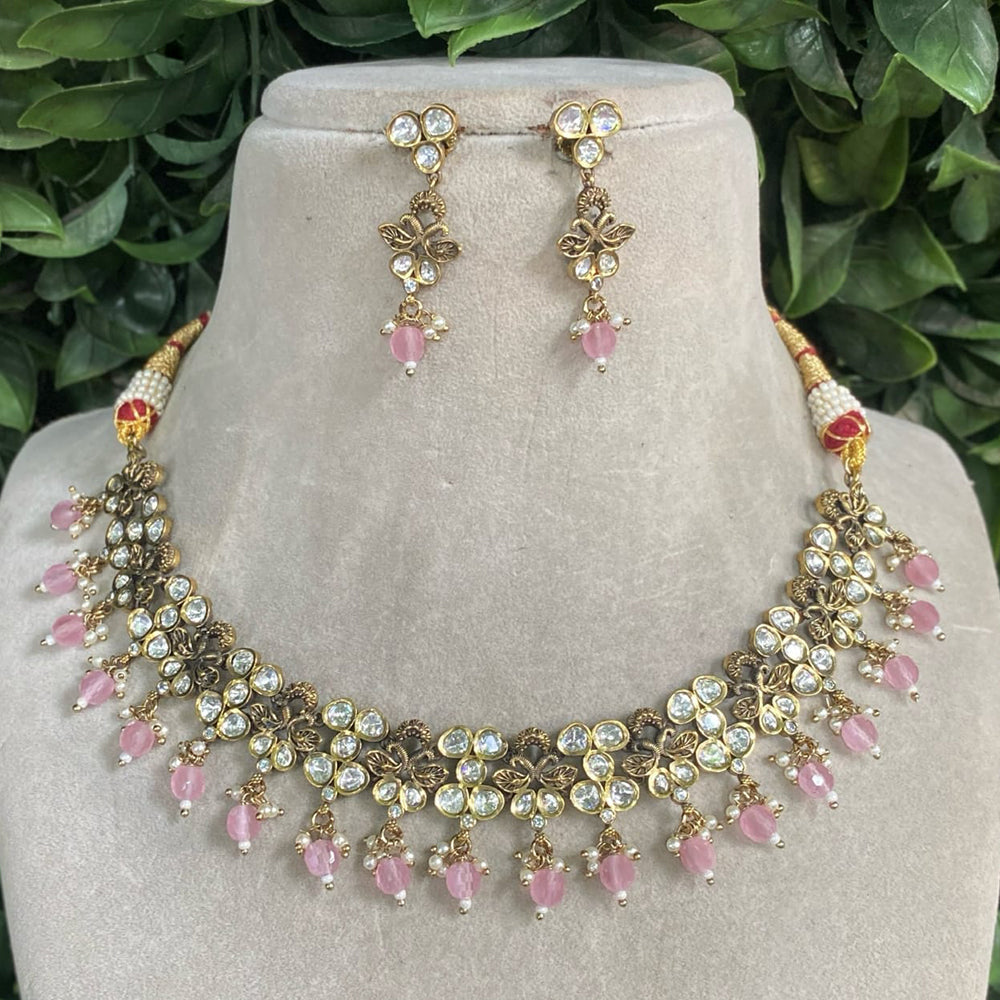 Amoliya Jewels Designer Polki Kundan Stone And Beads Necklace Set