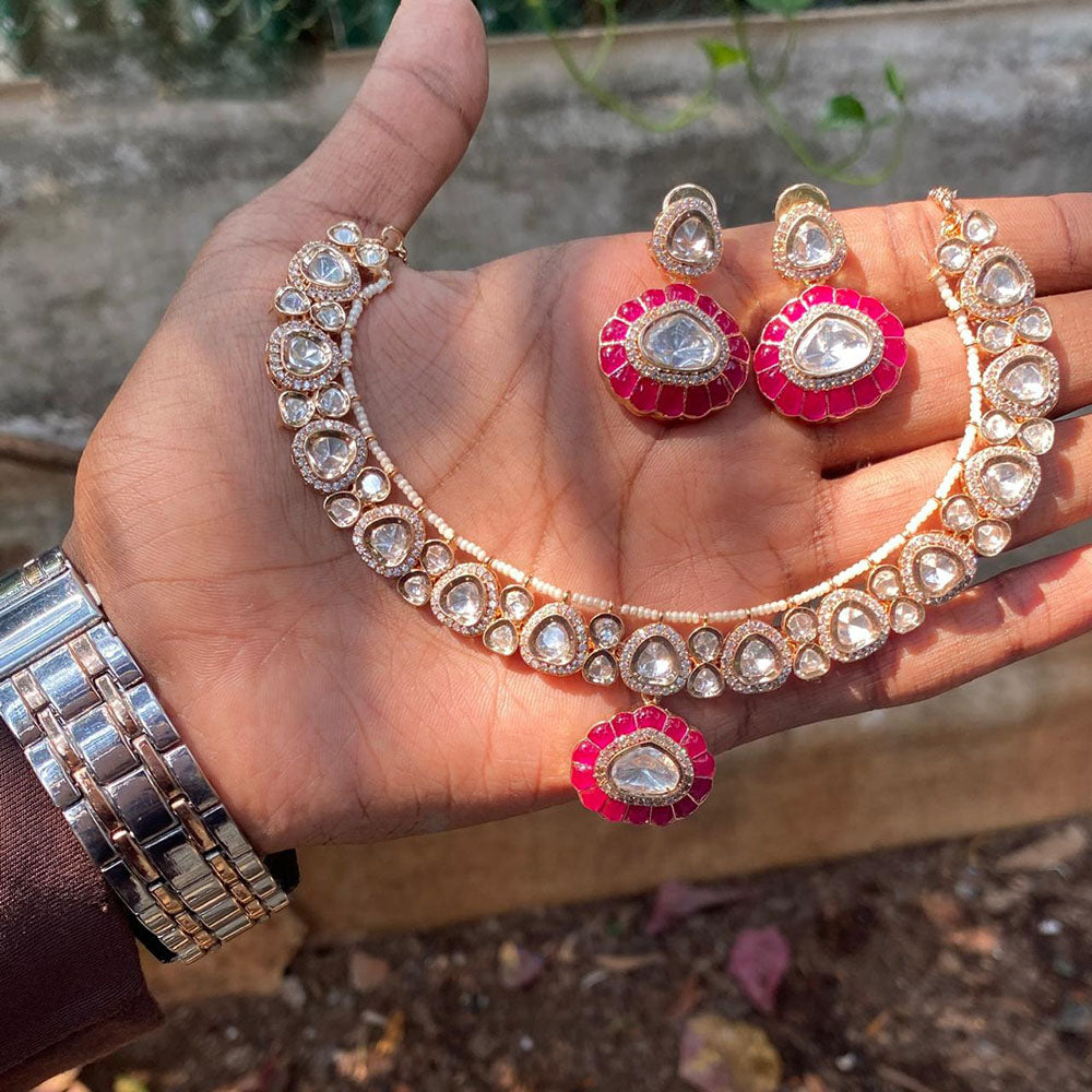 Amoliya Jewels Designer Polki Kundan Stone And Pearl Necklace Set