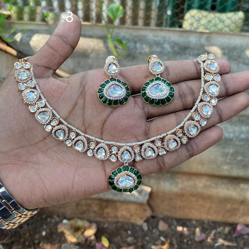 Amoliya Jewels Designer Polki Kundan Stone And Pearl Necklace Set