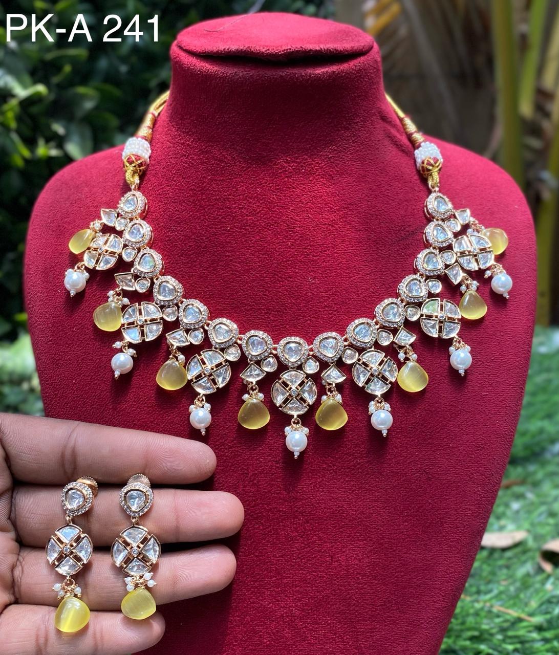 Amoliya Jewels Designer Polki Kundan Stone And Beads Necklace Set