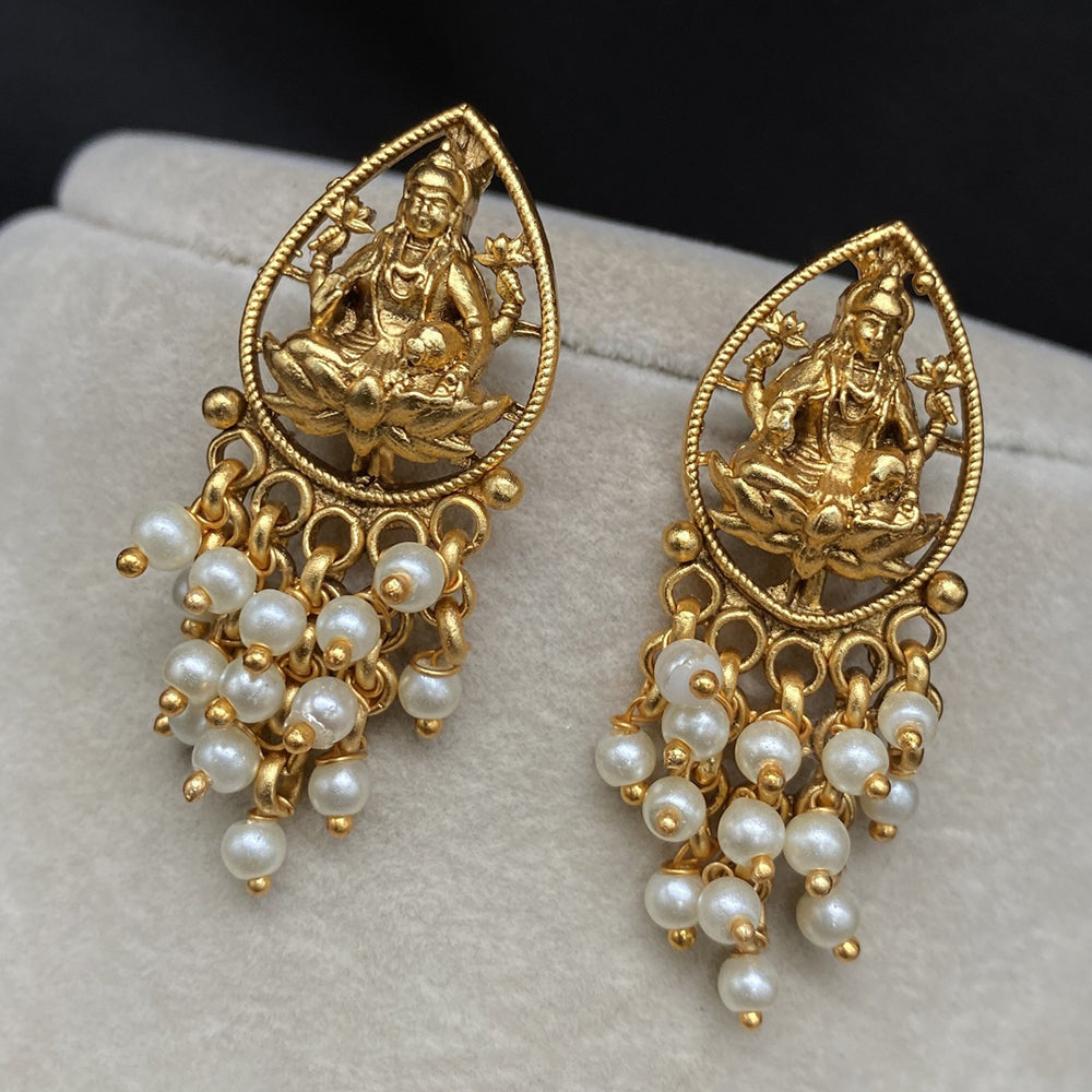 Amoliya Jewels Royal Look Goddess Temple Pearl Dangler Earrings