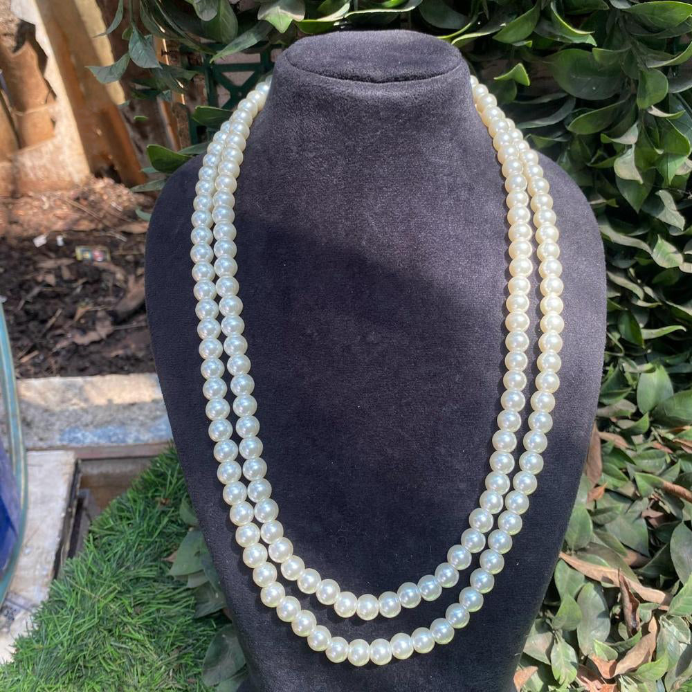 Amoliya Jewels Elegant Double Line Pearl Beads Long Necklace