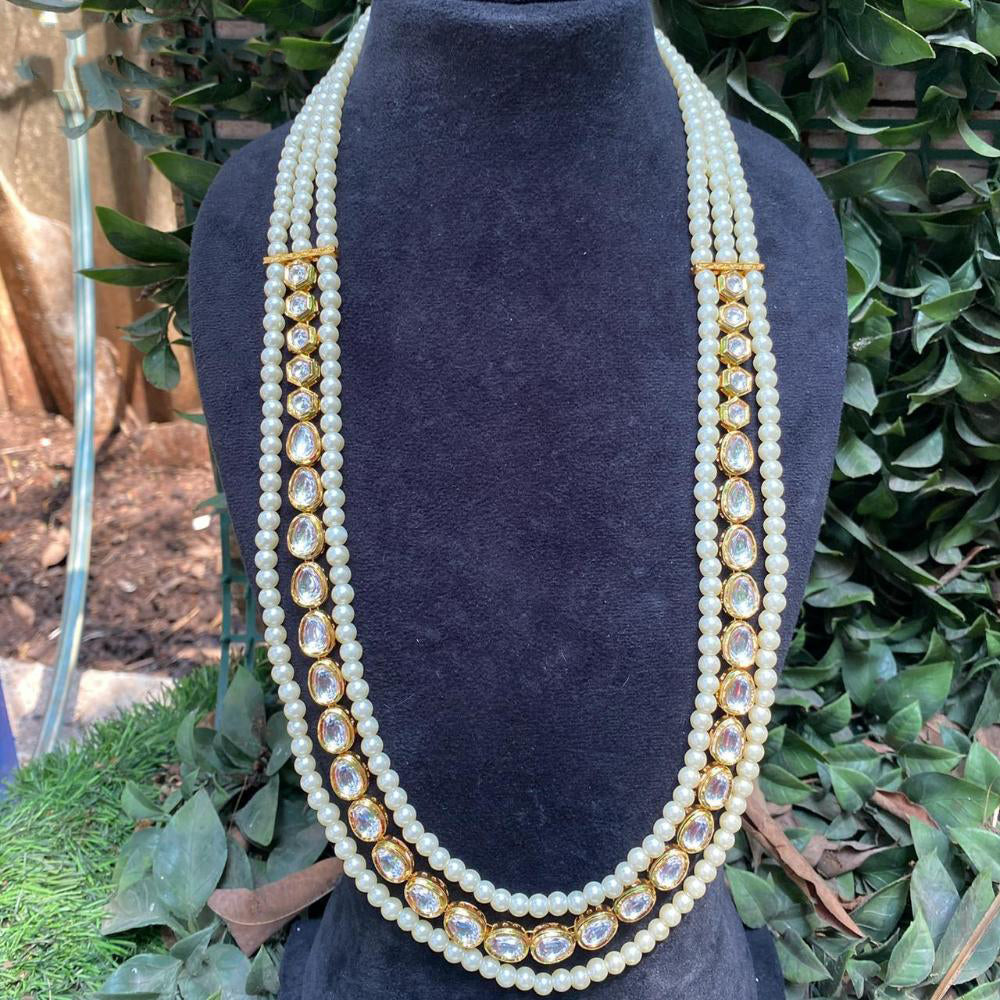 Amoliya Jewels Elegant Double Line Pearl Beads Long Necklace