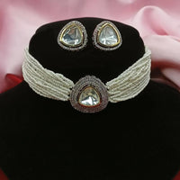 Amoliya Jewels 2 Tone Luxury Polki Kundan Stone And Pearl Choker Necklace Set 