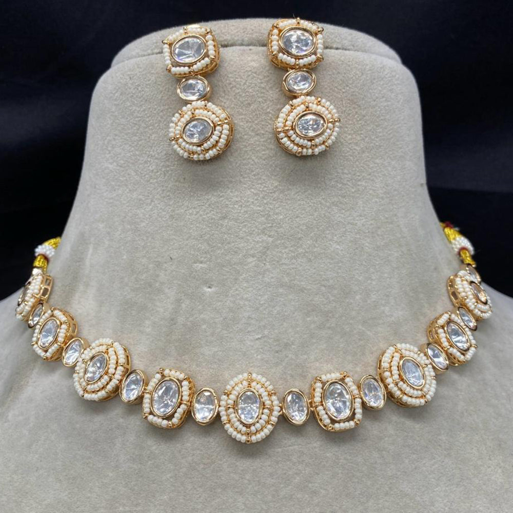 Amoliya Jewels 2 Tone Luxury Polki Kundan Stone And Pearl Necklace Set
