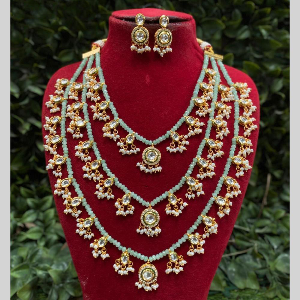 Amoliya Jewels Grand Kundan Stone And Pearl Multi Layer Necklace Set 