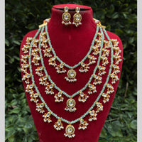 Amoliya Jewels Grand Kundan Stone And Pearl Multi Layer Necklace Set 