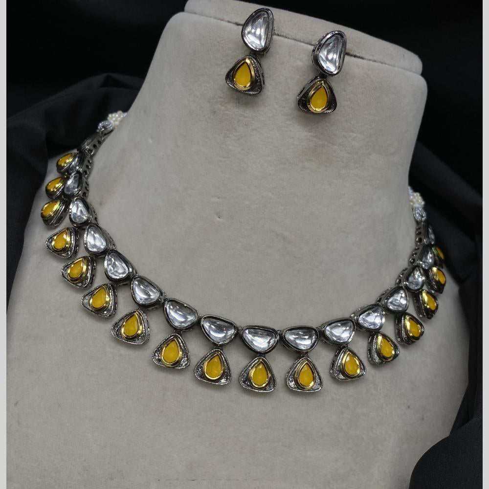 Amoliya Jewels 2 Tone Luxury Kundan Stone Necklace Set