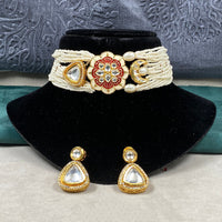 Amoliya Jewels Heritage Kundan And Pearl Meenakari Choker Necklace Set