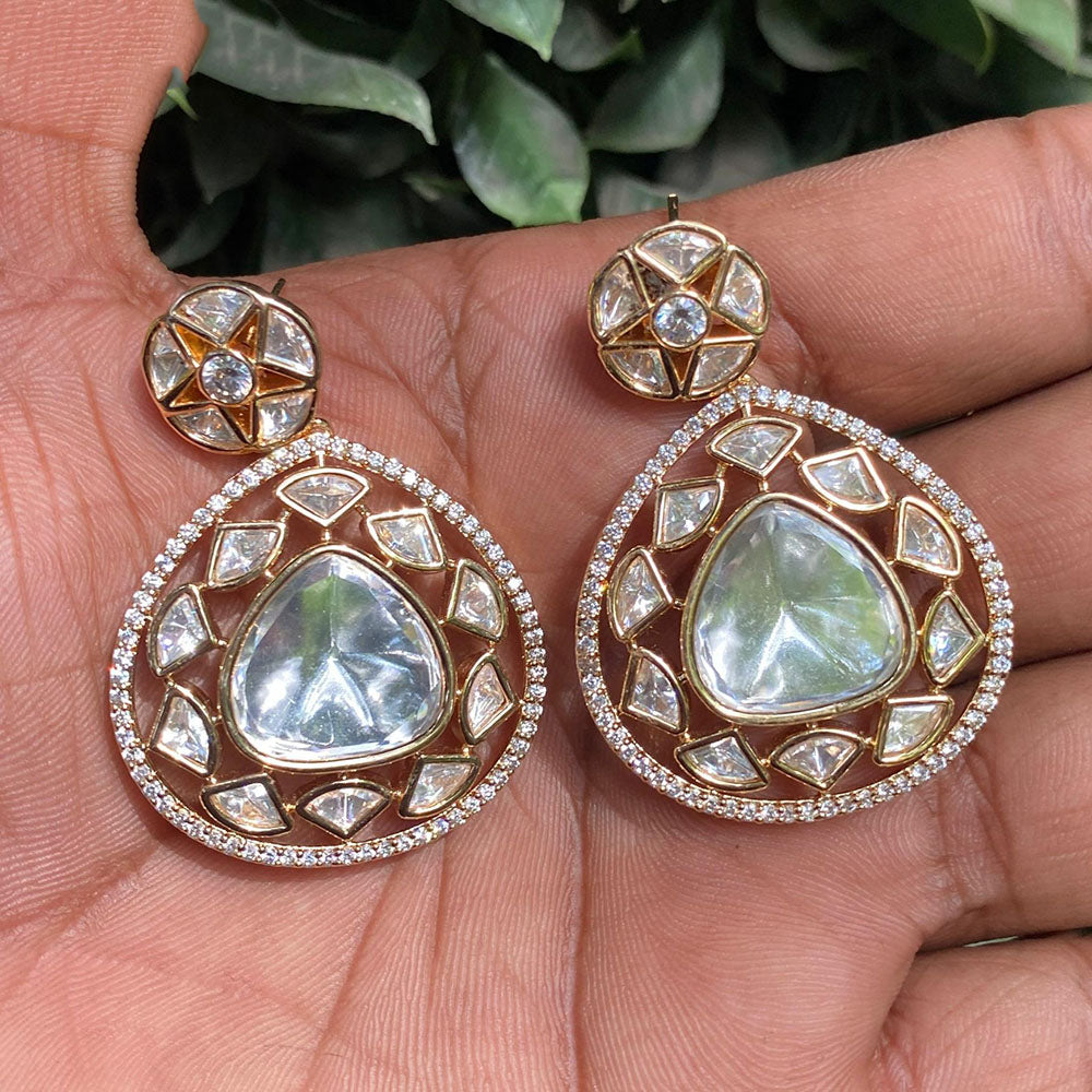 Amoliya Jewels Designer Polki Kundan Stone And Pearl Statement Dangler Earrings
