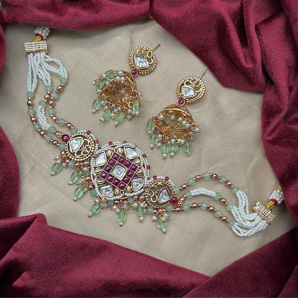 Amoliya Jewels Designer Polki Kundan Stone And Pearl Choker Necklace Set