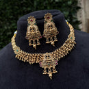 Amoliya Jewels Gold Plated Pota Stone And Pearls Temple Necklace Set