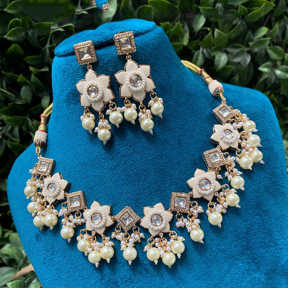 Amoliya Jewels Polki Kundan Pearl And Beads Meenakari Choker Necklace Set