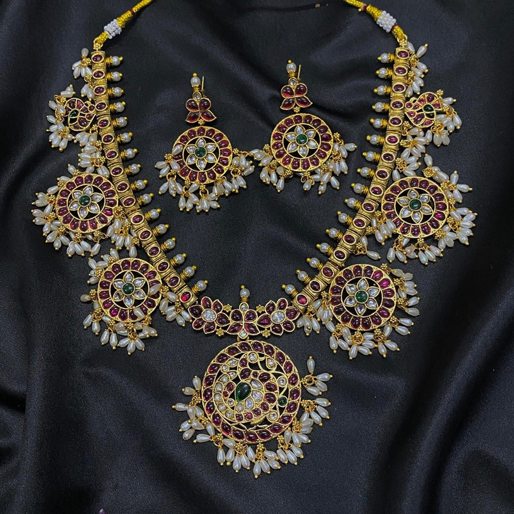 Amoliya Jewels Designer Pota Stone Pearl And Beads Necklace Set
