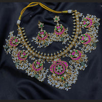 Amoliya Jewels Designer Pota Stone Pearl And Beads Necklace Set