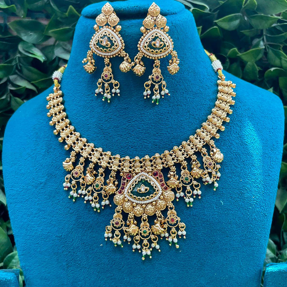 Amoliya Jewels Designer Pota Stone And Beads Necklace Set