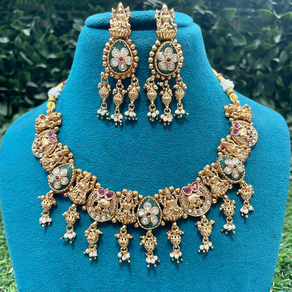 Amoliya Jewels Designer Pota Stone And Beads Necklace Set