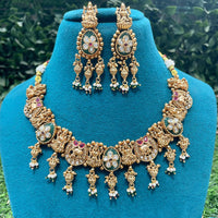 Amoliya Jewels Designer Pota Stone And Beads Necklace Set