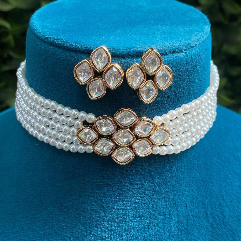 Amoliya Jewels Royal Polki Kundan Stone And Pearl Choker Necklace Set