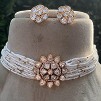 Amoliya Jewels Royal Polki Kundan Stone And Pearl Choker Necklace Set