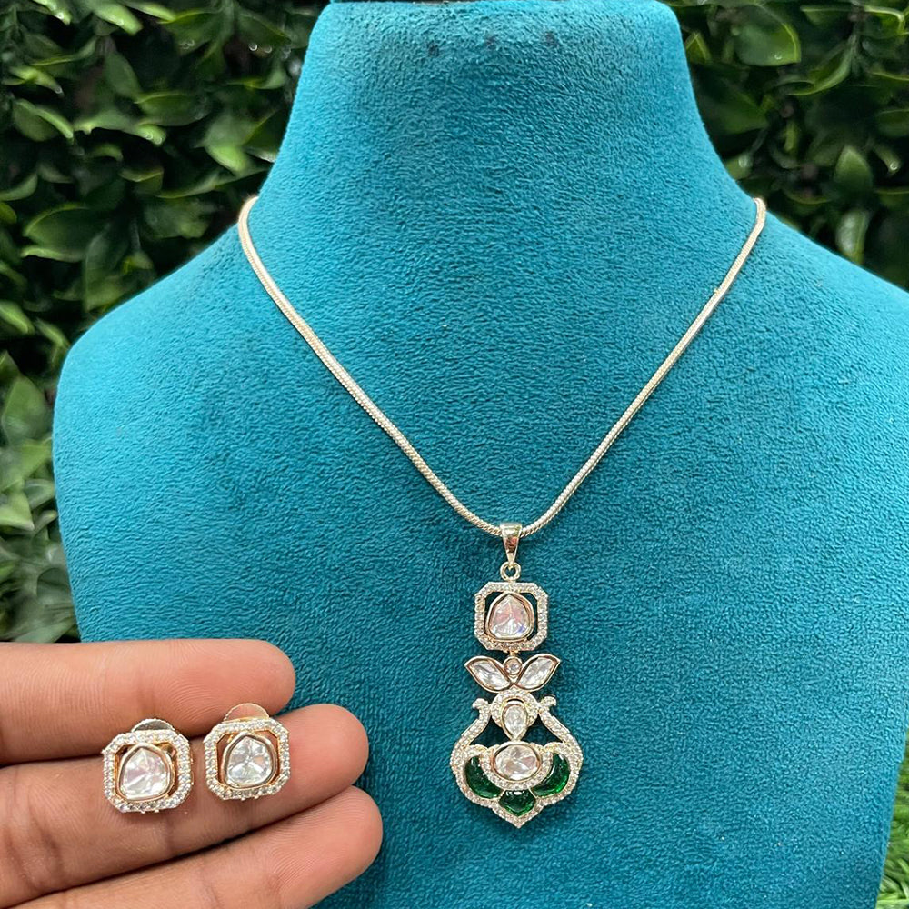 Amoliya Jewels Polki Kundan Stone Chain Pendant Set