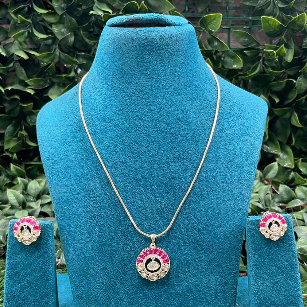 Amoliya Jewels Polki Kundan Stone Chain Pendant Set