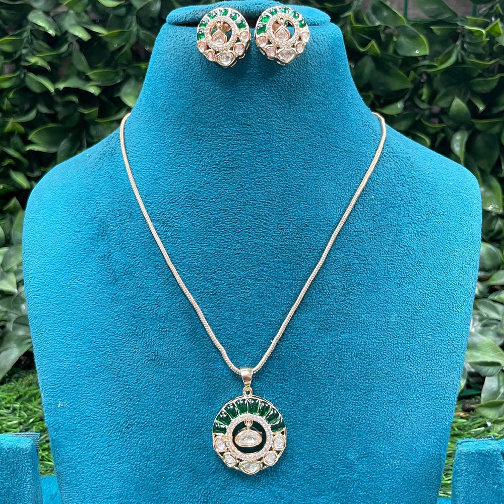 Amoliya Jewels Polki Kundan Stone Chain Pendant Set