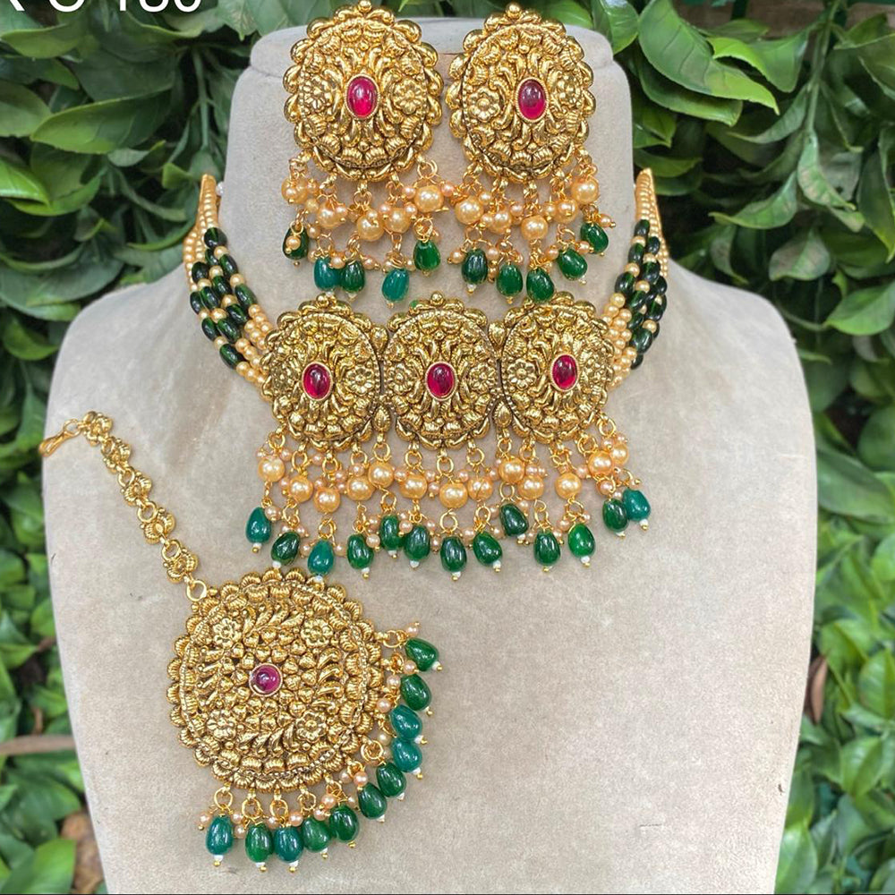 Amoliya Jewels Pota Stone And Beads Choker Necklace Set