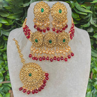 Amoliya Jewels Pota Stone And Beads Choker Necklace Set