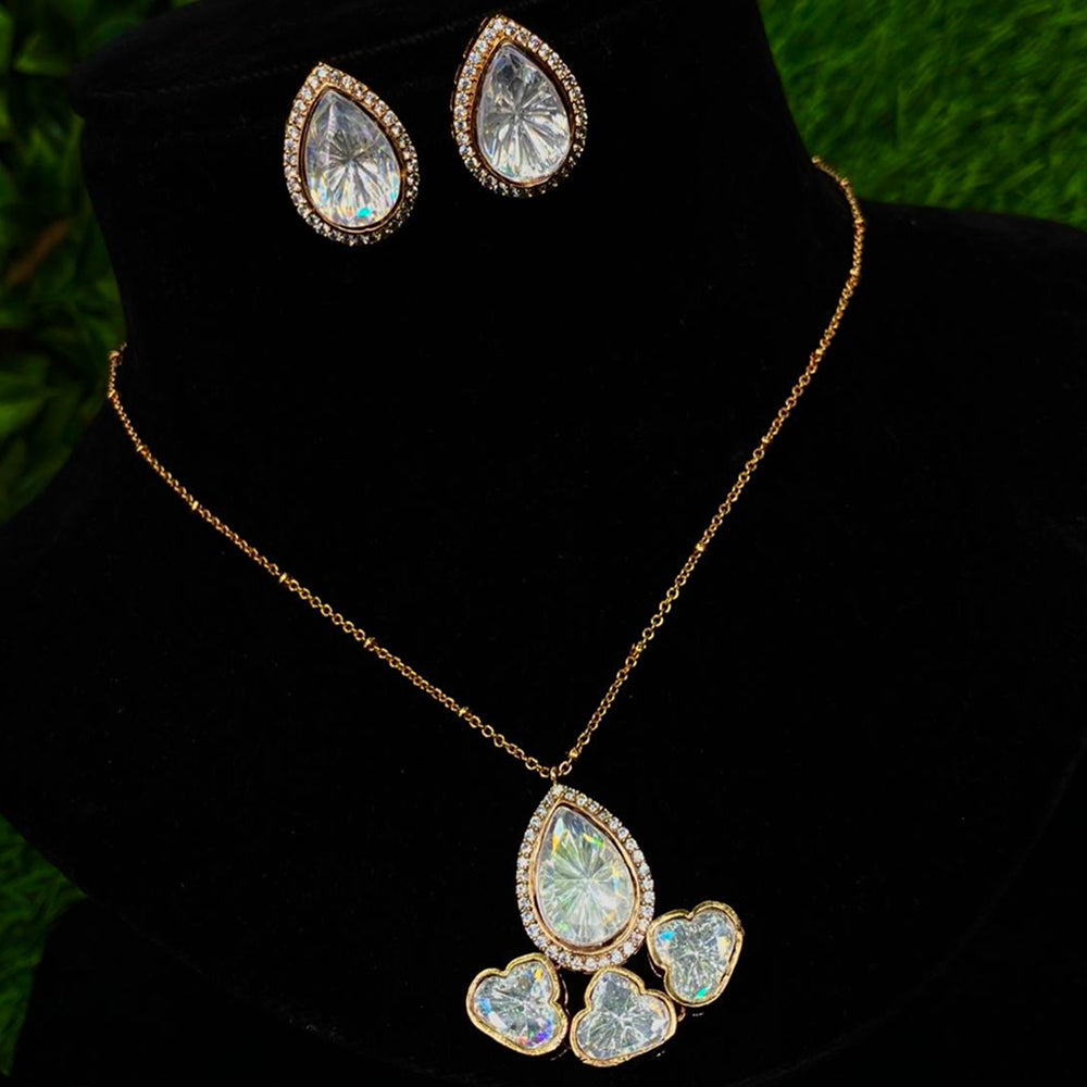 Amoliya Jewels Polki Kundan Stone Chain Pendant Set
