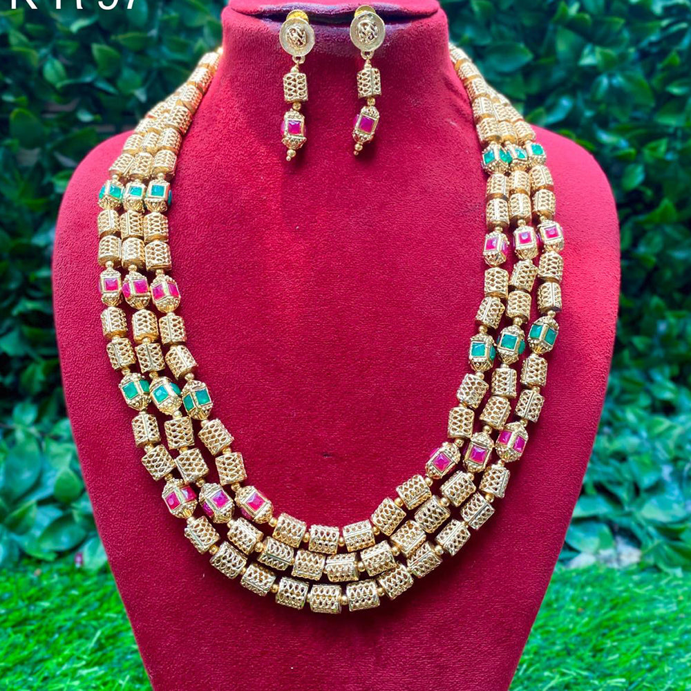Amoliya Jewels Royal Look Pota Stone Long Necklace Set