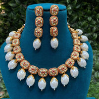 Amoliya Jewels Premium Ethnic Kundan Stone And Beads Necklace Set