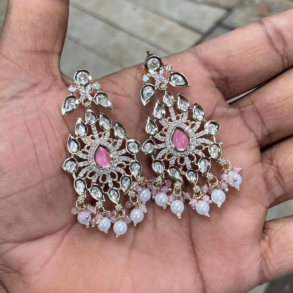 Amoliya Jewels Designer Polki Kundan Stone And Pearl Statement Dangler Earrings