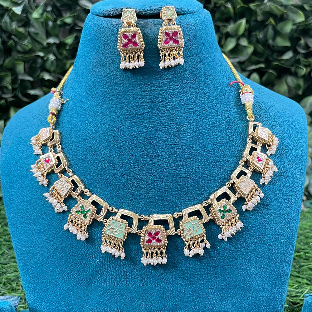 Amoliya Jewels Royal Austrian Stone And Pearl Necklace Set