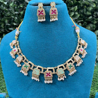 Amoliya Jewels Royal Austrian Stone And Pearl Necklace Set