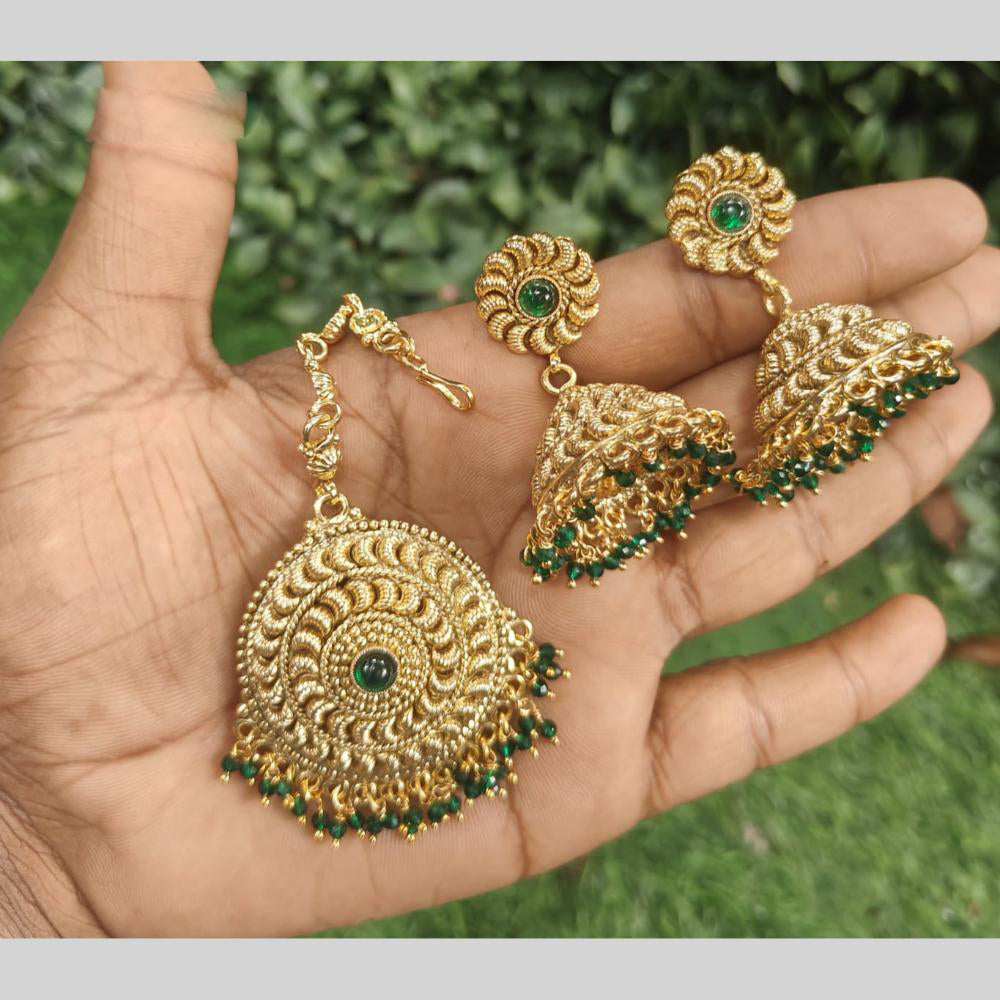 Amoliya Jewels Royal Pota Stone And Pearl Jhumki Earrings With Maangtikka