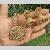Amoliya Jewels Royal Pota Stone And Pearl Jhumki Earrings With Maangtikka