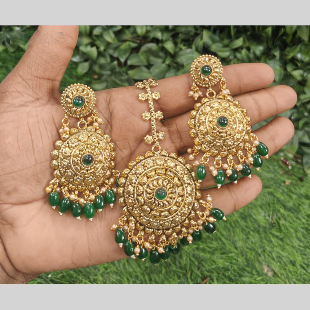 Amoliya Jewels Royal Pota Stone And Pearl Dangler Earrings With Maangtikka