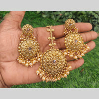 Amoliya Jewels Royal Pota Stone And Pearl Dangler Earrings With Maangtikka
