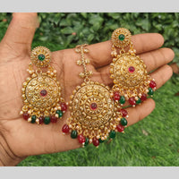 Amoliya Jewels Royal Pota Stone And Pearl Dangler Earrings With Maangtikka