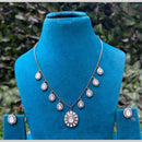 Amoliya Jewels Royal Black Polish Polki Kundan Stone Necklace Set