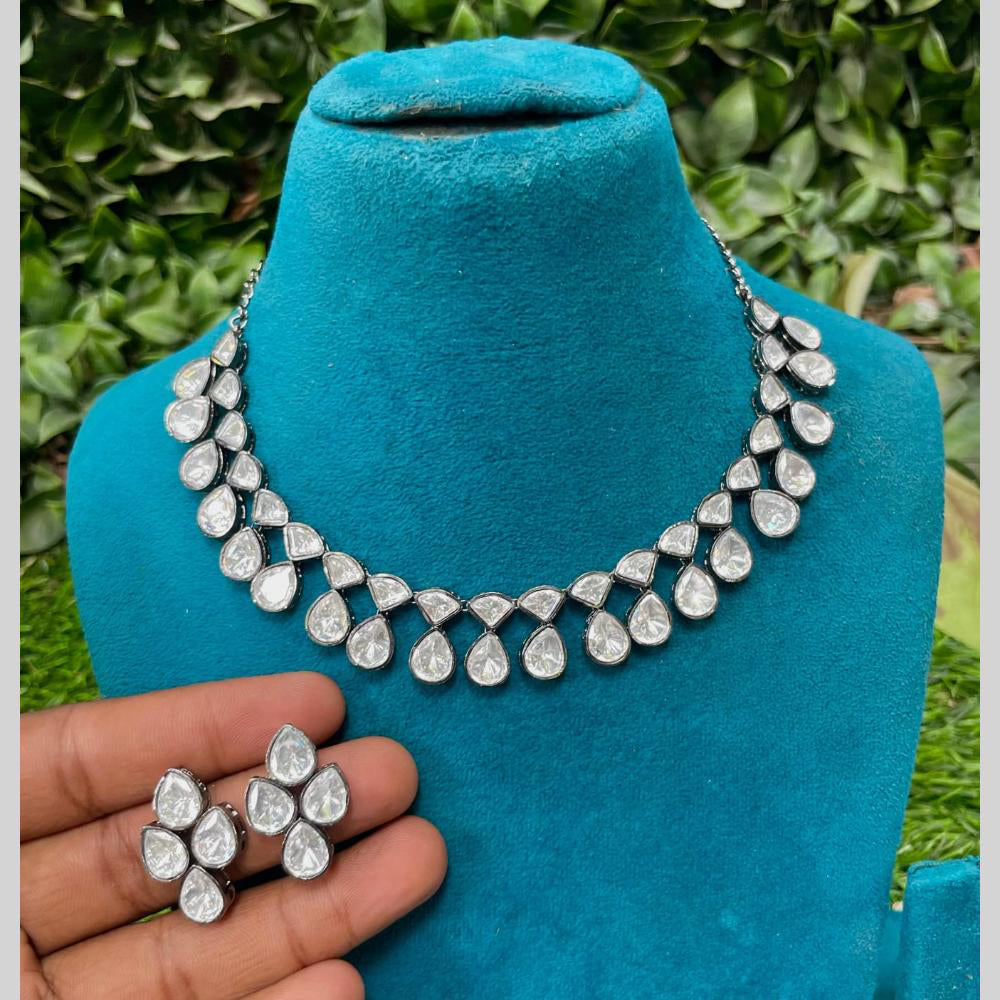 Amoliya Jewels Royal Black Polish Polki Kundan Stone Necklace Set