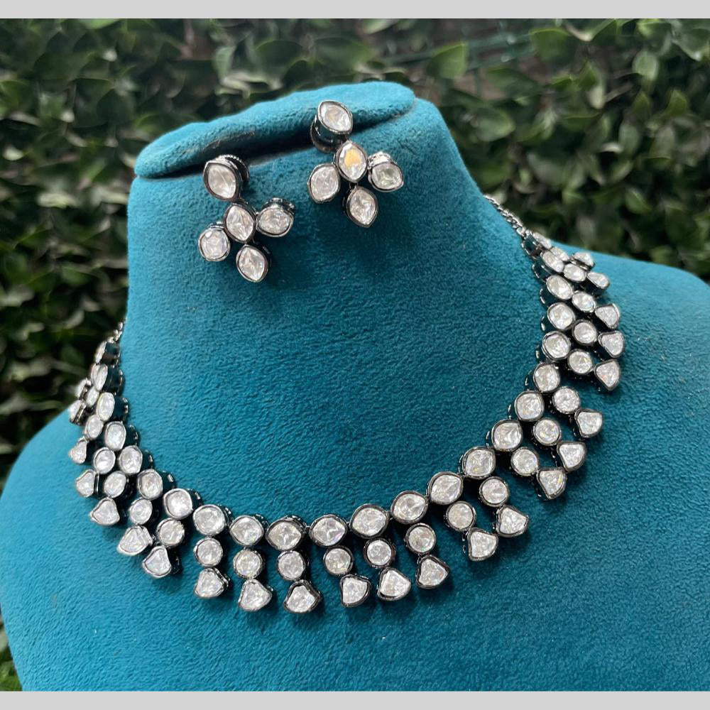 Amoliya Jewels Royal Black Polish Polki Kundan Stone Necklace Set